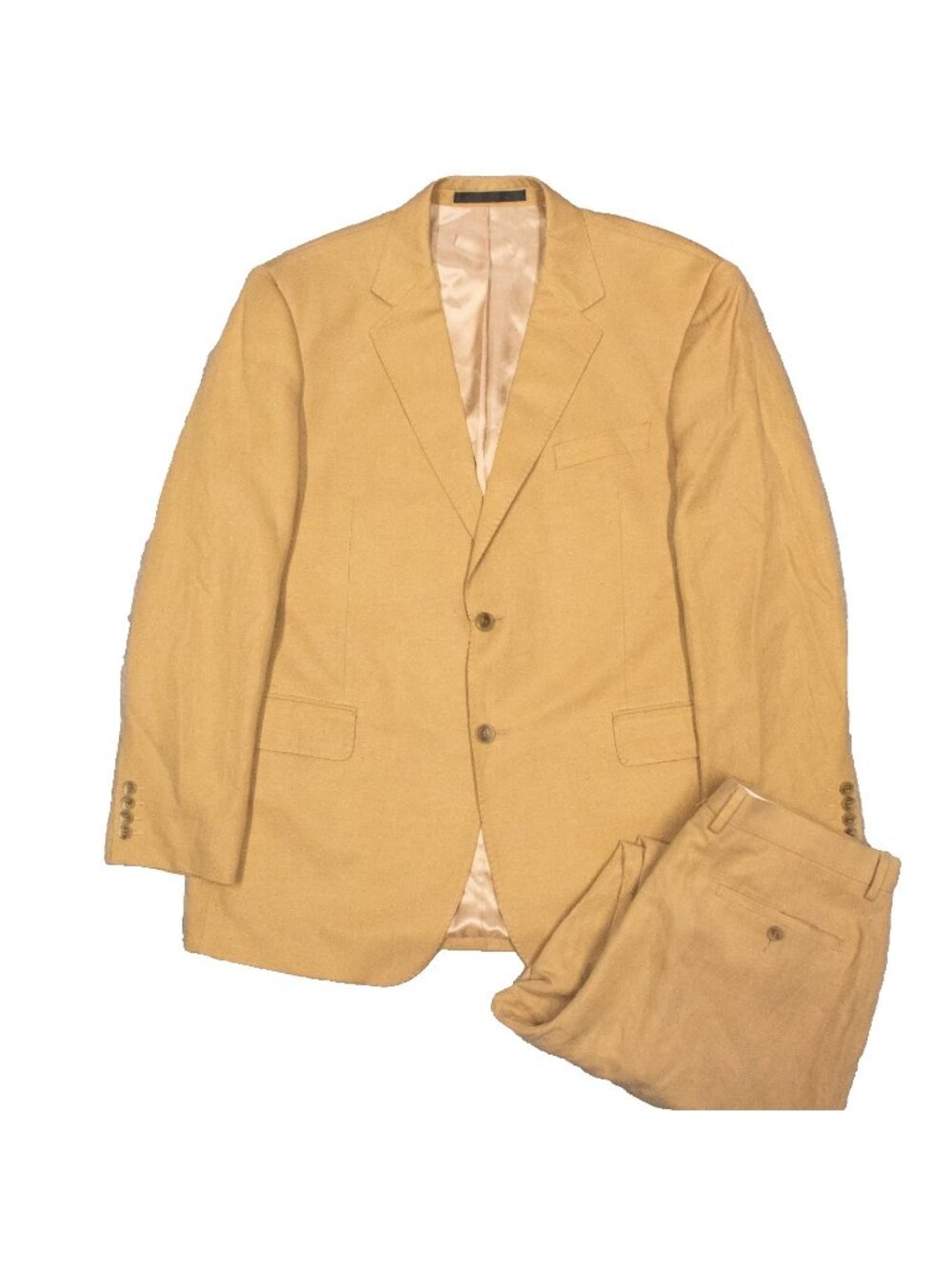 Marks & Spencer Silk Linen Suit 2pc Sand Tan Pleated Trousers 44R 36x31